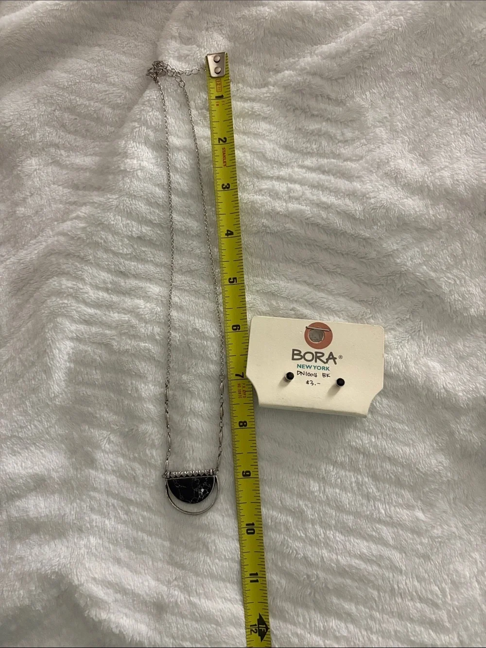 Bora New York Silver Necklace with Black Crescent Pendant